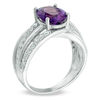 Thumbnail Image 1 of Oval Amethyst and Lab-Created White Sapphire Orbit Ring in Sterling Silver