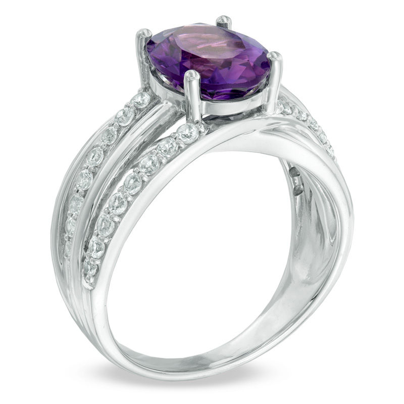 Oval Amethyst and Lab-Created White Sapphire Orbit Ring in Sterling Silver