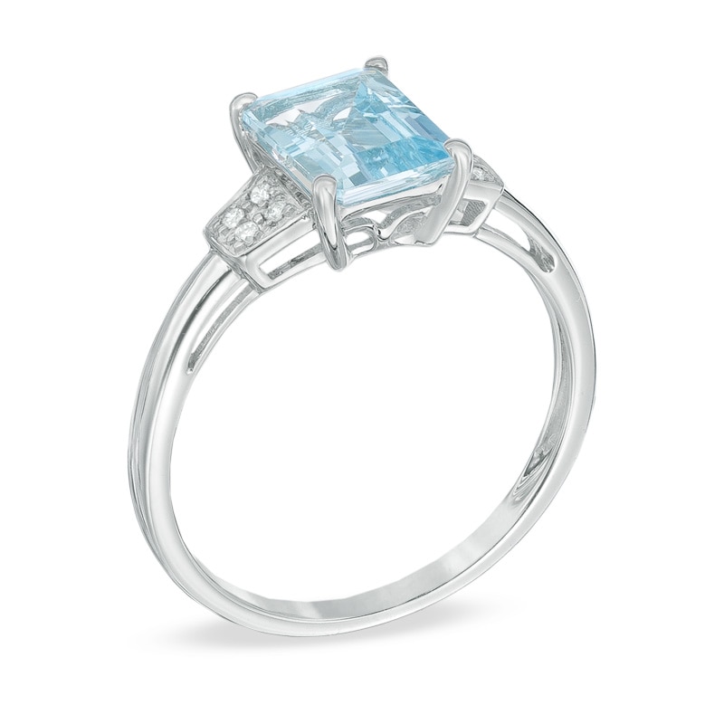 Main Image 2 of Emerald-Cut Aquamarine and Diamond Accent Ring in 10K White Gold