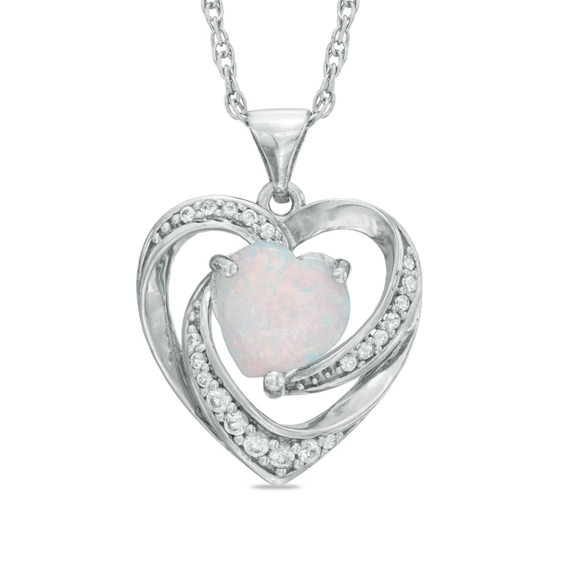 Main Image 1 of 8.0mm Heart-Shaped Lab-Created Opal and White Sapphire Swirl Pendant in Sterling Silver