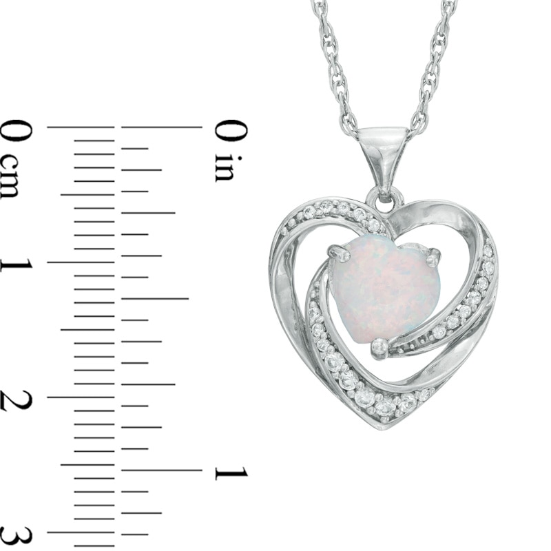 Main Image 2 of 8.0mm Heart-Shaped Lab-Created Opal and White Sapphire Swirl Pendant in Sterling Silver