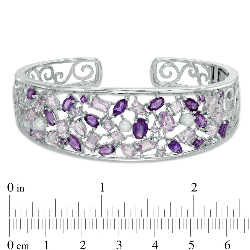 Main Image 2 of Multi-Gemstone and Lab-Created White Sapphire Cuff Bracelet in Sterling Silver