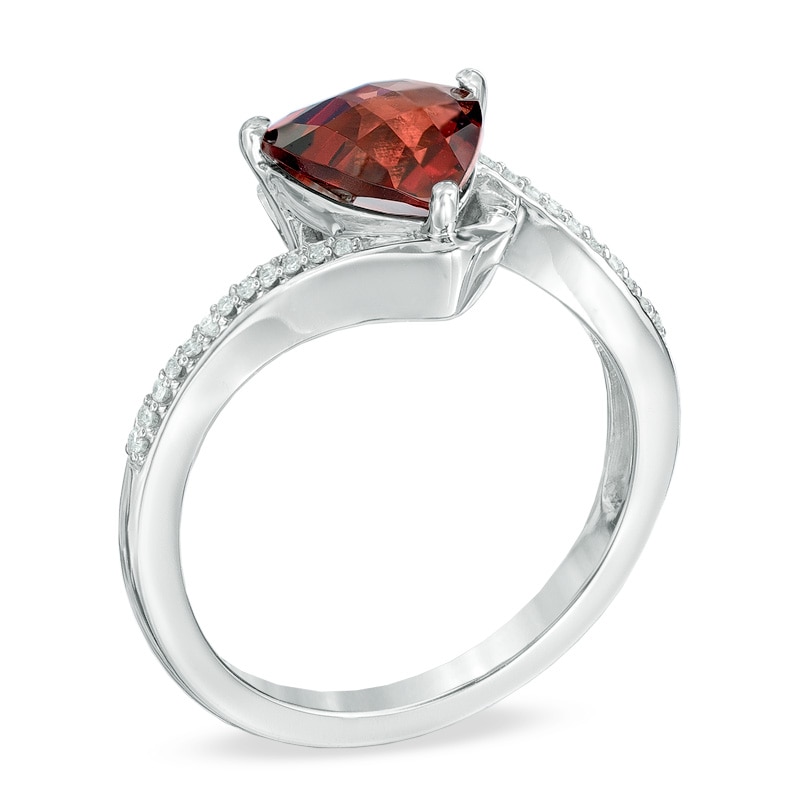 8.0mm Trillion-Cut Garnet and Diamond Accent Ring in 10K White Gold