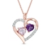 Thumbnail Image 0 of 6.0mm Heart-Shaped Amethyst and Diamond Accent Heart Pendant in Sterling Silver with 14K Rose Gold Plate