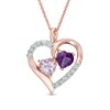 Thumbnail Image 1 of 6.0mm Heart-Shaped Amethyst and Diamond Accent Heart Pendant in Sterling Silver with 14K Rose Gold Plate