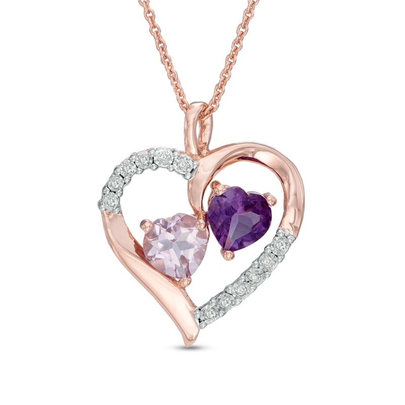 6.0mm Heart-Shaped Amethyst and Diamond Accent Heart Pendant in Sterling Silver with 14K Rose Gold Plate