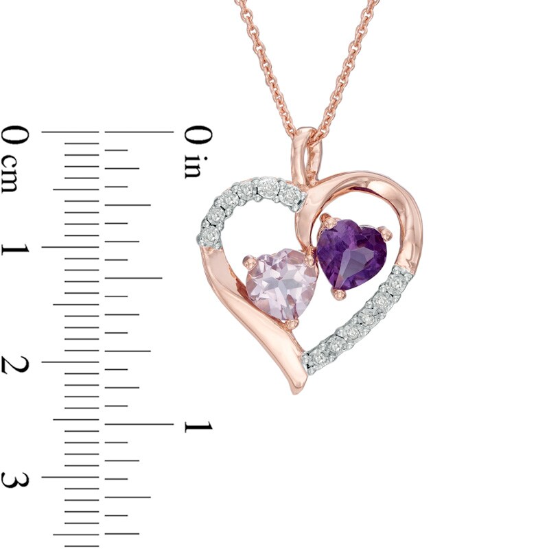 Main Image 3 of 6.0mm Heart-Shaped Amethyst and Diamond Accent Heart Pendant in Sterling Silver with 14K Rose Gold Plate