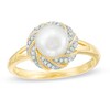 Thumbnail Image 1 of 7.0mm Freshwater Cultured Pearl and Diamond Accent Frame Ring in 10K Gold