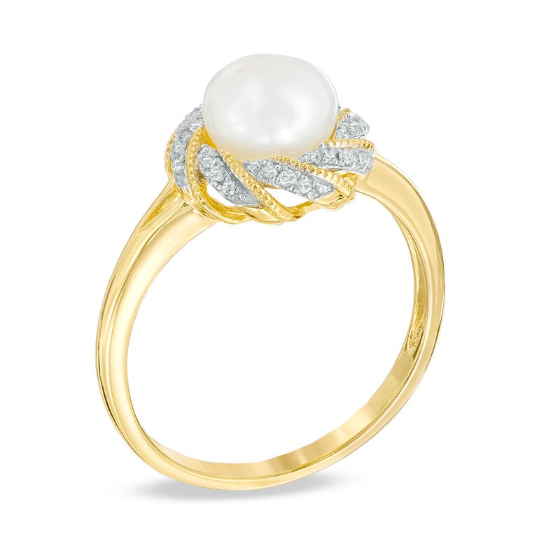 Main Image 2 of 7.0mm Freshwater Cultured Pearl and Diamond Accent Frame Ring in 10K Gold