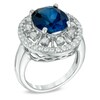 Thumbnail Image 1 of Oval Lab-Created Blue and White Sapphire Frame Ring in Sterling Silver