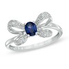 Thumbnail Image 1 of Oval Lab-Created Blue Sapphire and Diamond Accent Bow Ring in 10K White Gold