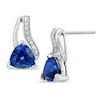 Thumbnail Image 0 of 7.0mm Trillion-Cut Lab-Created Blue Sapphire and Diamond Accent Drop Earrings in Sterling Silver