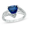 Thumbnail Image 0 of 7.0mm Trillion-Cut Lab-Created Blue Sapphire and Diamond Accent Ring in Sterling Silver