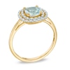 Thumbnail Image 1 of 6.0mm Cushion-Cut Aquamarine and 1/8 CT. T.W. Diamond Double Frame Ring in 10K Gold
