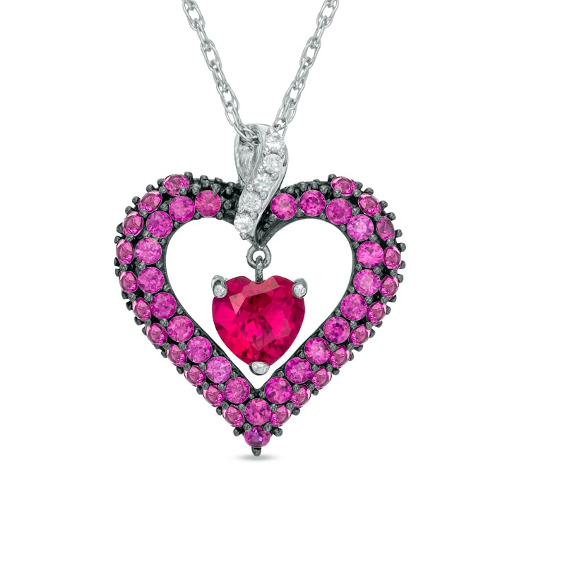 Main Image 1 of 7.0mm Heart-Shaped Lab-Created Ruby and White Sapphire Heart Pendant in Sterling Silver