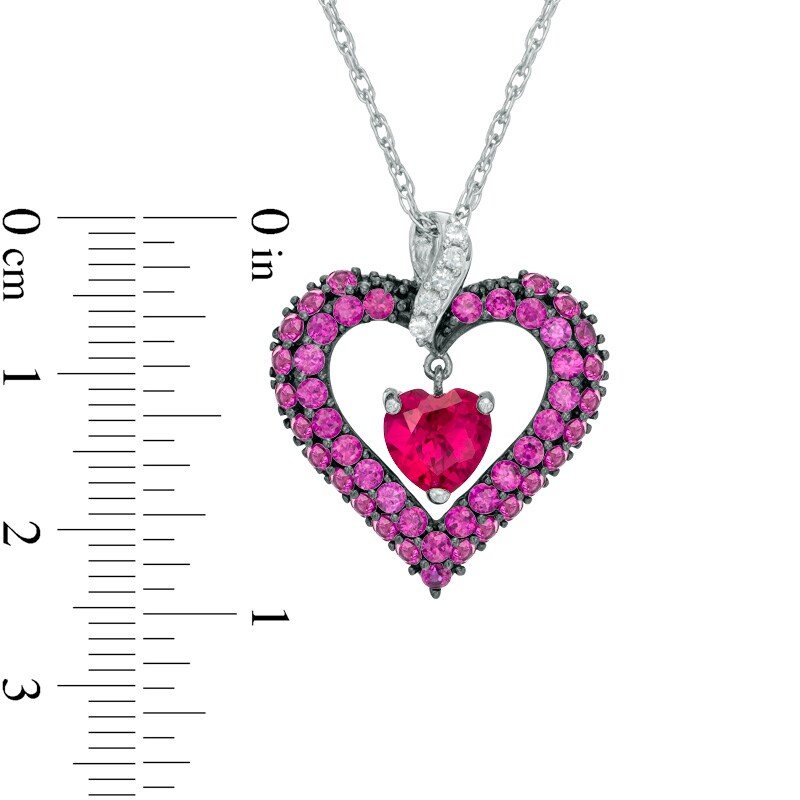 Main Image 2 of 7.0mm Heart-Shaped Lab-Created Ruby and White Sapphire Heart Pendant in Sterling Silver