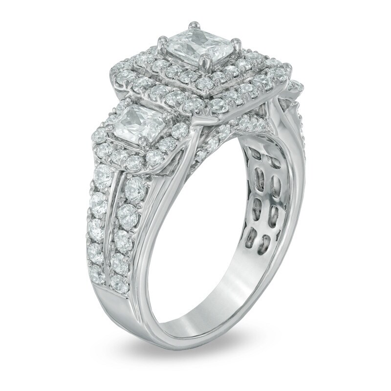 2-1/2 CT. T.W. Certified Radiant-Cut Diamond Past Present Future® Frame Ring in 14K White Gold