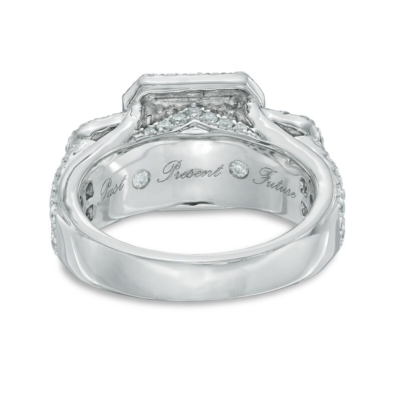 2-1/2 CT. T.W. Certified Radiant-Cut Diamond Past Present Future® Frame Ring in 14K White Gold