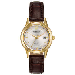 Ladies' Citizen Eco-Drive® Corso Gold-Tone Strap Watch with Silver-Tone Dial (Model: FE1082-05A)