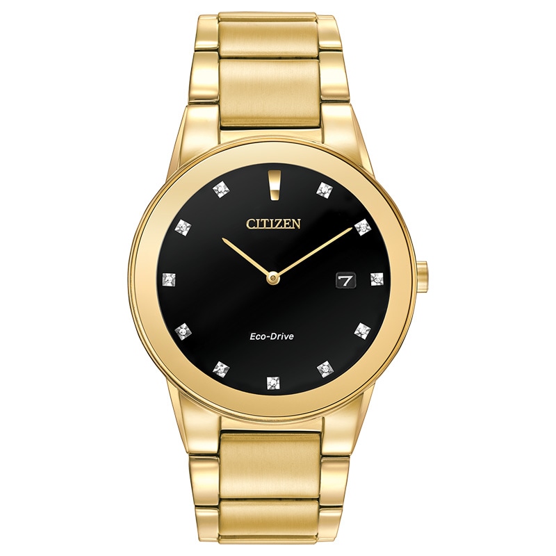 Main Image 1 of Men's Citizen Eco-Drive® Axiom Diamond Accent Gold-Tone Watch with Black Dial (Model: AU1062-56G)