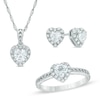Thumbnail Image 1 of Heart-Shaped Lab-Created White Sapphire Pendant, Ring and Earrings Set in Sterling Silver - Size 7