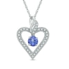 Thumbnail Image 1 of 5.0mm Tanzanite and 1/10 CT. T.W. Diamond Vintage-Style Heart Pendant in Sterling Silver