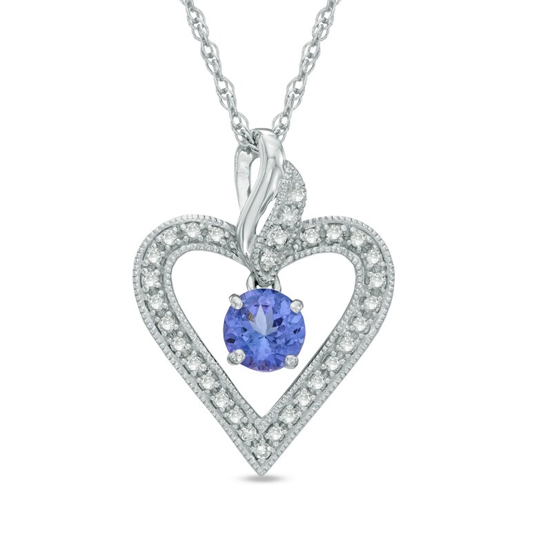 Main Image 1 of 5.0mm Tanzanite and 1/10 CT. T.W. Diamond Vintage-Style Heart Pendant in Sterling Silver