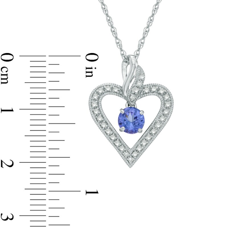 Main Image 2 of 5.0mm Tanzanite and 1/10 CT. T.W. Diamond Vintage-Style Heart Pendant in Sterling Silver
