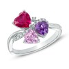 Thumbnail Image 0 of Heart-Shaped Lab-Created Multi-Gemstone and White Sapphire Bouquet Ring in Sterling Silver