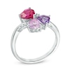 Thumbnail Image 1 of Heart-Shaped Lab-Created Multi-Gemstone and White Sapphire Bouquet Ring in Sterling Silver