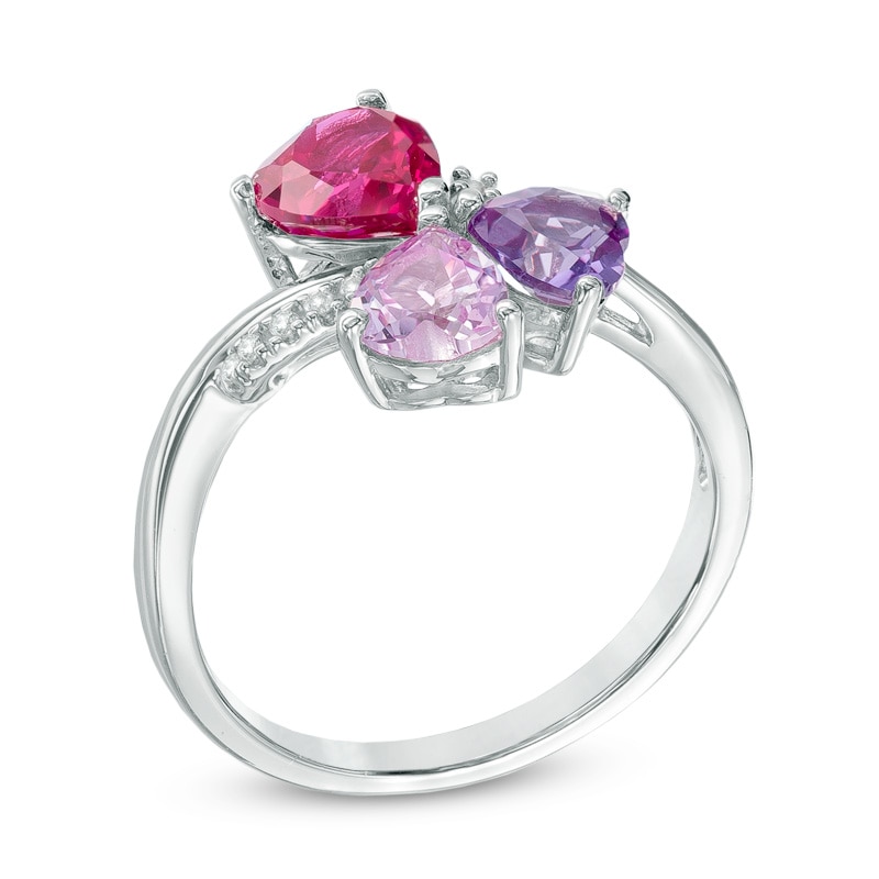 Heart-Shaped Lab-Created Multi-Gemstone and White Sapphire Bouquet Ring in Sterling Silver