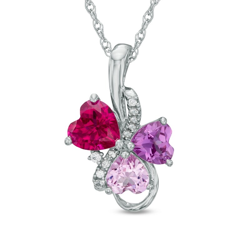 Main Image 1 of Heart-Shaped Lab-Created Multi-Gemstone and White Sapphire Bouquet Pendant in Sterling Silver