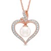 Thumbnail Image 0 of Cultured Freshwater Pearl and Lab-Created White Sapphire Heart Pendant in Sterling Silver with 14K Rose Gold Plate