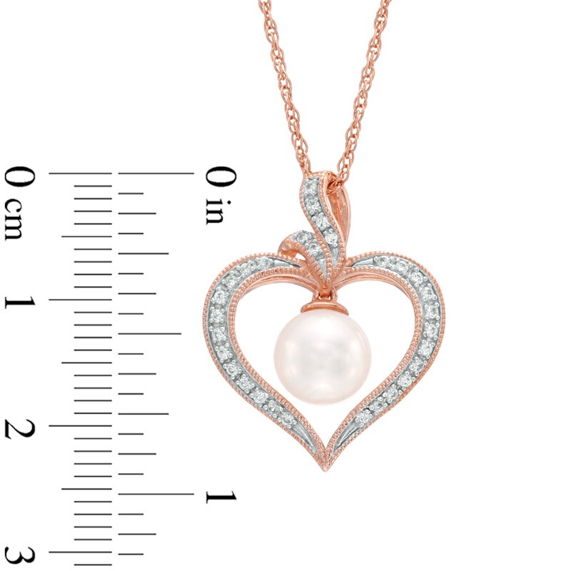 Cultured Freshwater Pearl and Lab-Created White Sapphire Heart Pendant in Sterling Silver with 14K Rose Gold Plate