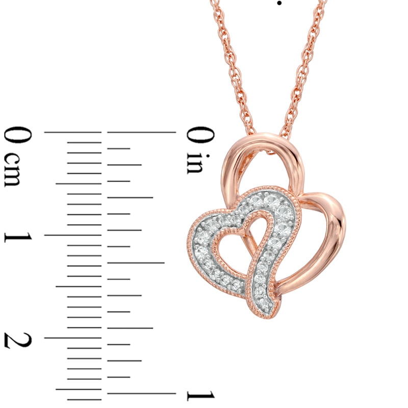 Lab-Created White Sapphire Double Heart Pendant in Sterling Silver with 14K Rose Gold Plate