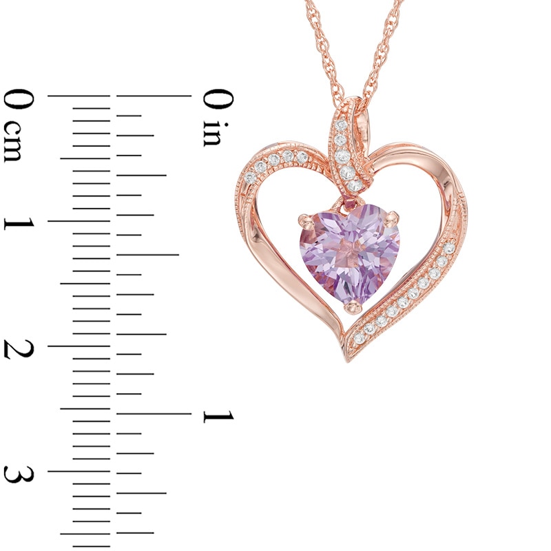 Main Image 2 of 8.0mm Rose de France Amethyst and Lab-Created White Sapphire Heart Pendant in Sterling Silver with 14K Rose Gold Plate