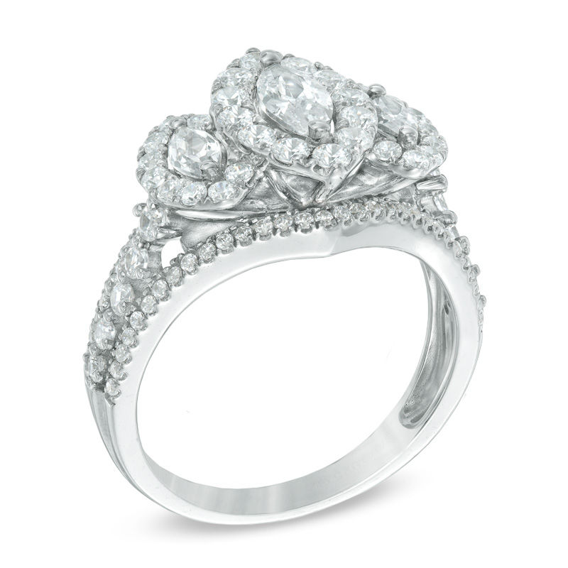Main Image 2 of 1-1/2 CT. T.W. Marquise Diamond Frame Past Present Future® Ring in 14K White Gold