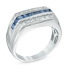 Thumbnail Image 1 of Men's Square-Cut Blue Sapphire and 3/8 CT. T.W. Diamond Ring in 14K White Gold