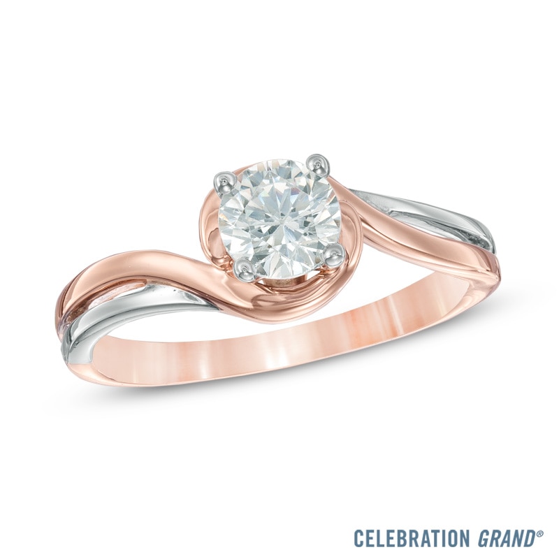 Main Image 1 of Celebration Ideal 5/8 CT. Certified Diamond Bypass Engagement Ring in 14K Two-Tone Gold (I/I1)