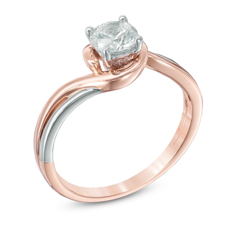 Main Image 2 of Celebration Ideal 5/8 CT. Certified Diamond Bypass Engagement Ring in 14K Two-Tone Gold (I/I1)