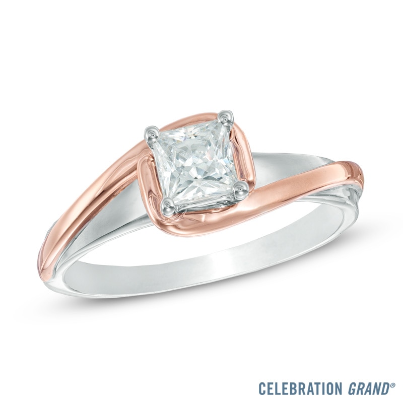 Celebration Ideal 5/8 CT. Princess-Cut Diamond Twist Engagement Ring in 14K Two-Tone Gold (I/I1)