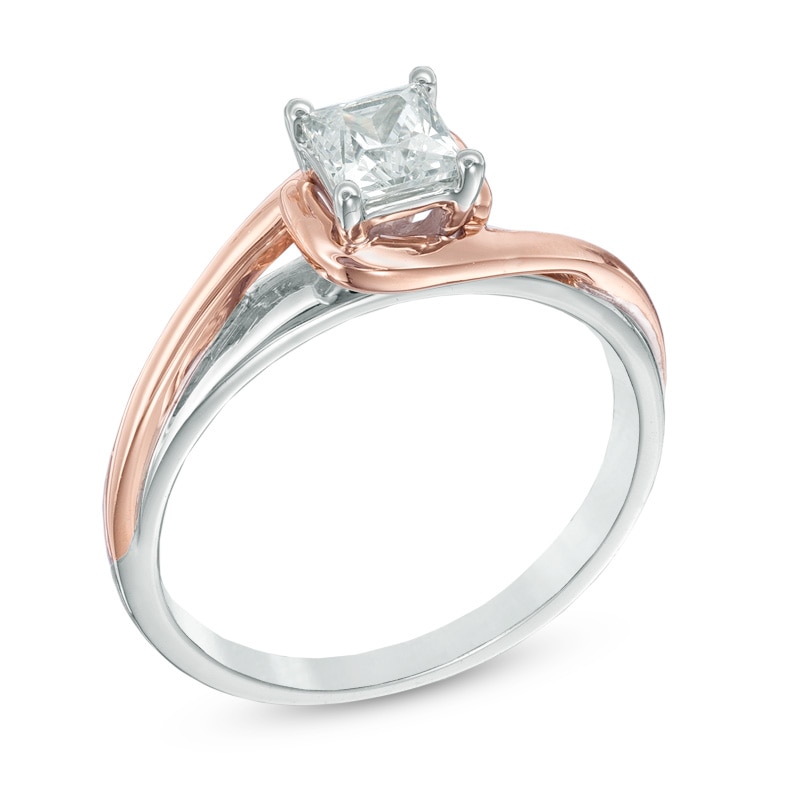 Celebration Ideal 5/8 CT. Princess-Cut Diamond Twist Engagement Ring in 14K Two-Tone Gold (I/I1)