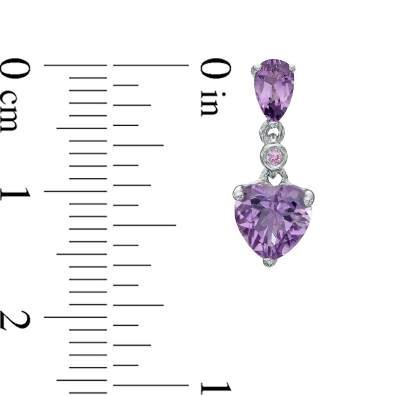 Main Image 2 of Heart-Shaped Amethyst and Lab-Created Pink Sapphire Pendant and Earrings Set in Sterling Silver