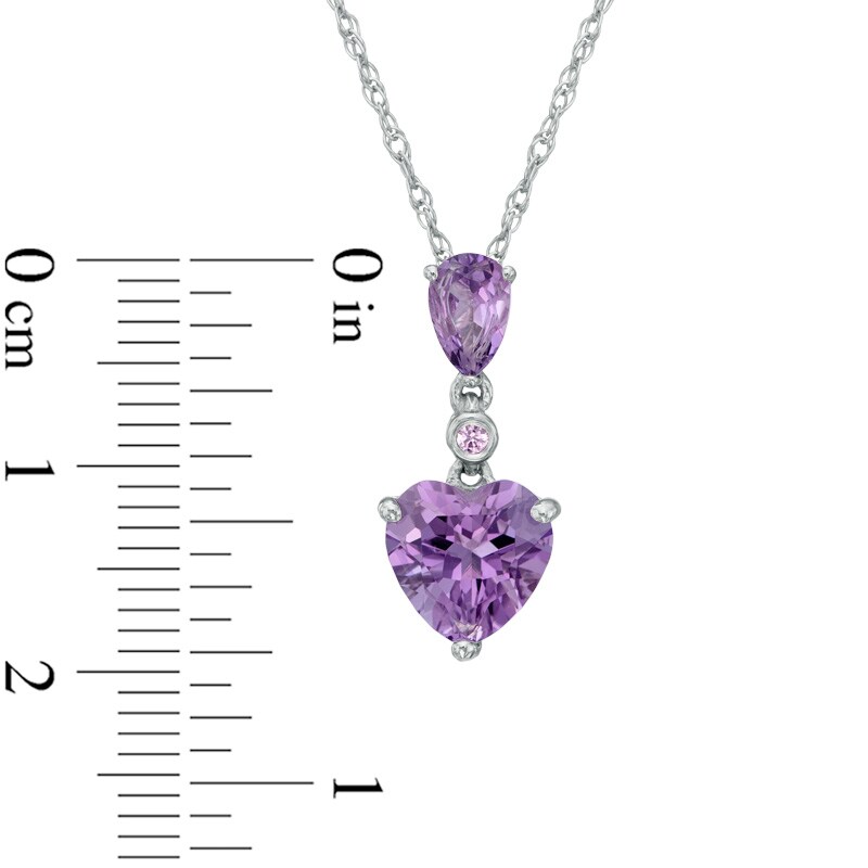 Main Image 3 of Heart-Shaped Amethyst and Lab-Created Pink Sapphire Pendant and Earrings Set in Sterling Silver