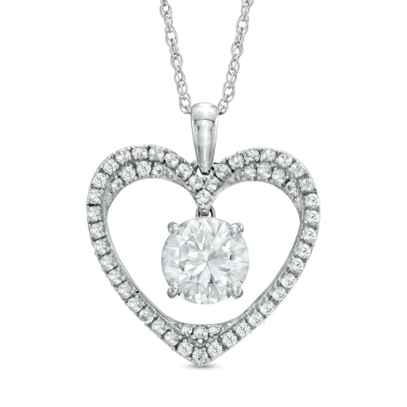 Main Image 1 of 7.5mm Lab-Created White Sapphire Heart Pendant in Sterling Silver