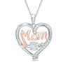 Thumbnail Image 0 of 5.0mm Lab-Created  White Sapphire "MOM" Heart Pendant in Sterling Silver and 14K Rose Gold Plate