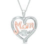 Thumbnail Image 1 of 5.0mm Lab-Created  White Sapphire "MOM" Heart Pendant in Sterling Silver and 14K Rose Gold Plate
