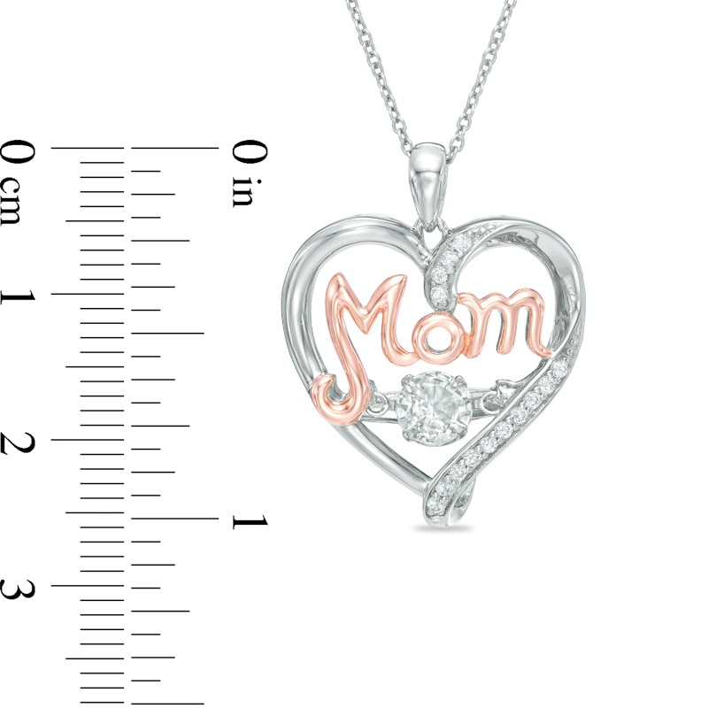 Main Image 2 of 5.0mm Lab-Created  White Sapphire "MOM" Heart Pendant in Sterling Silver and 14K Rose Gold Plate