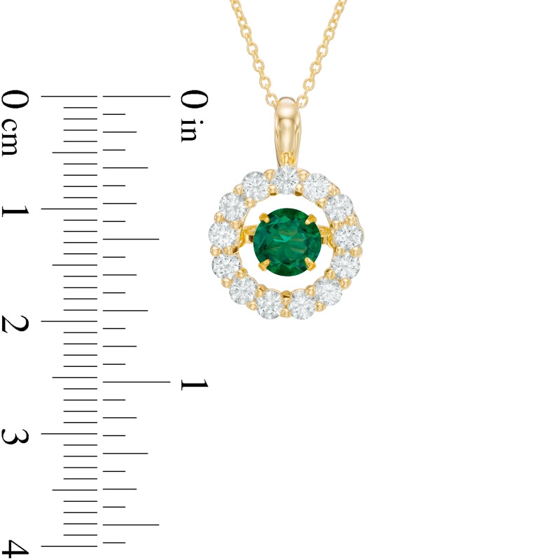 Main Image 2 of 6.0mm Lab-Created Emerald and White Sapphire Pendant in Sterling Silver with 14K Gold Plate
