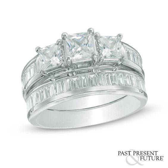 2 1 4 Ct T W Princess Cut Diamond Past Present Future Bridal Set T W Princess Cut Diamond Past Present Future